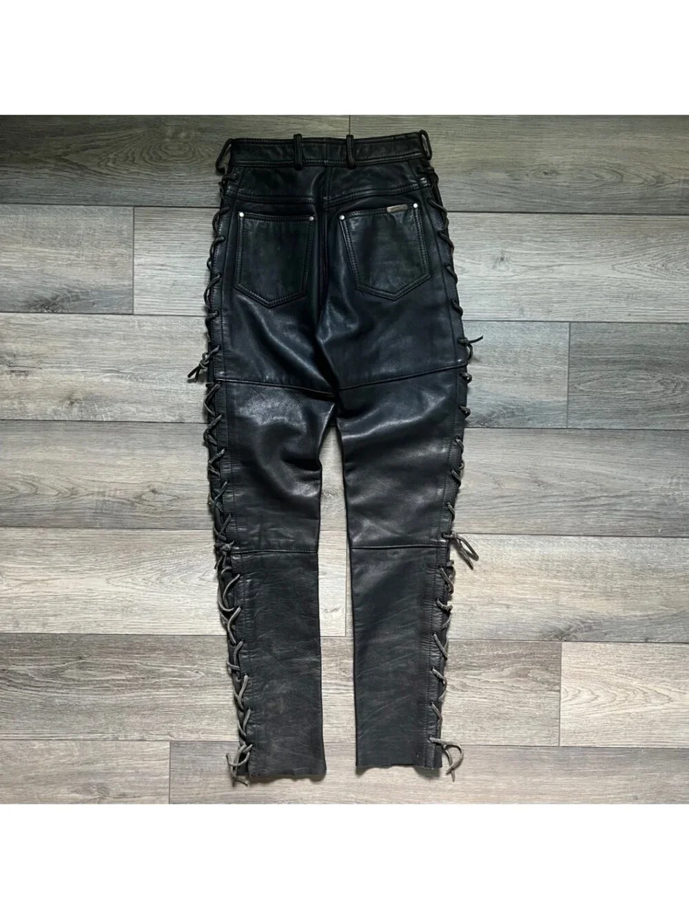 Vintage Harley-Davidson Women's 8 Leather Lace Up Motorcycle Pants Black